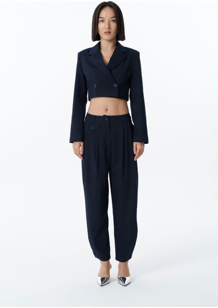 Pile Detaylı Jogger Pantolon Lacivert