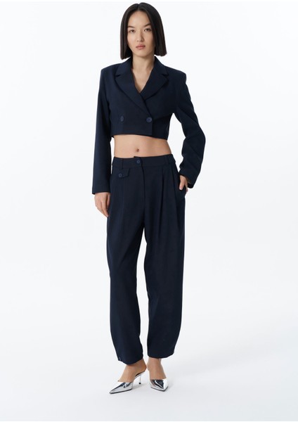 Pile Detaylı Jogger Pantolon Lacivert