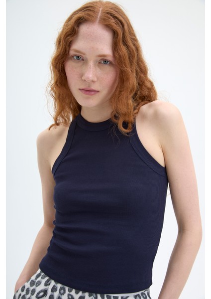 Halter Yaka Basic Fitilli Atlet Lacivert