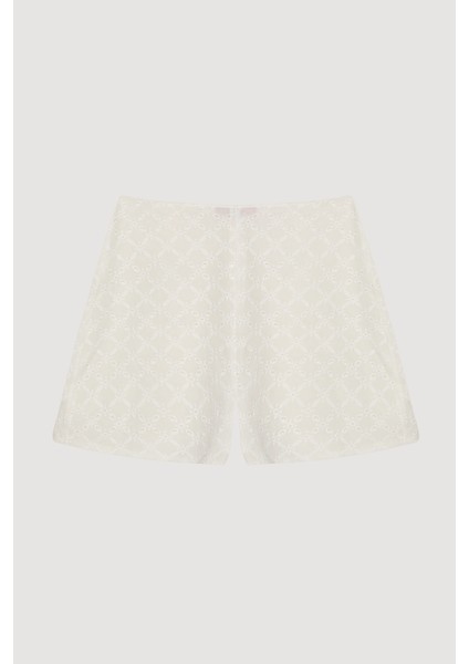 Fisto Detaylı Mini Şort Ekru