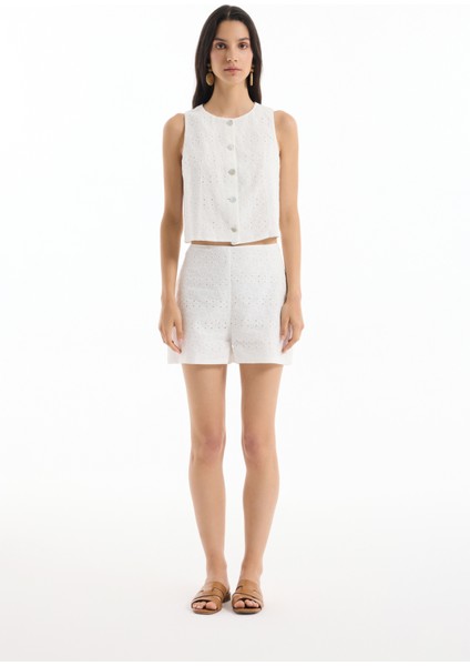 Fisto Detaylı Mini Şort Ekru