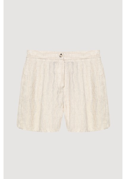 Cep Detaylı Dokulu Keten Mini Şort Naturel
