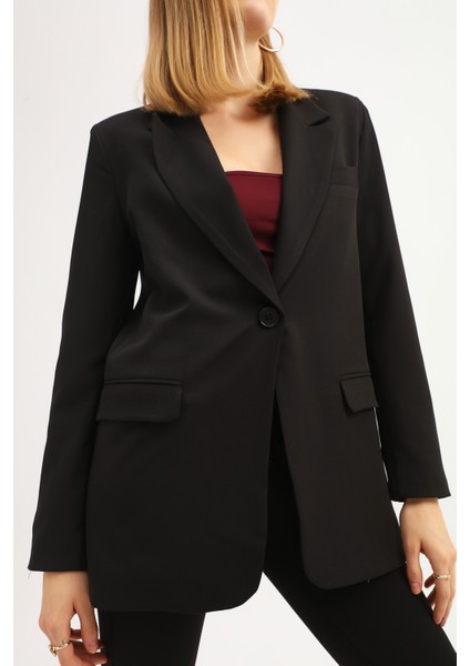 Tek Düğmeli Blazer Ceket Siyah