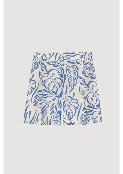 Tropik Desenli Mini Şort Mavi