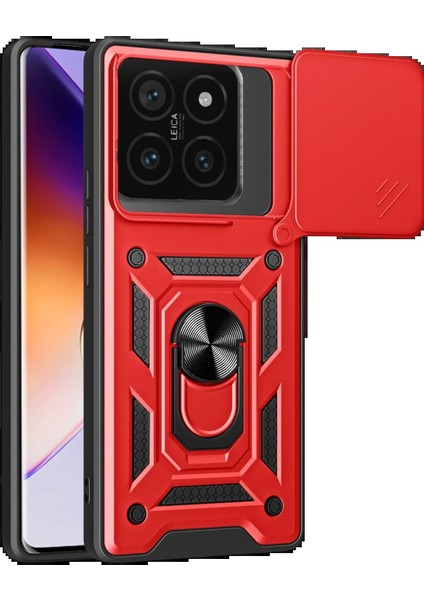 Xiaomi Mi 14T Pro Kılıf Pars Lens Yüzüklü Silikon - Kırmızı - MRS1925-7012