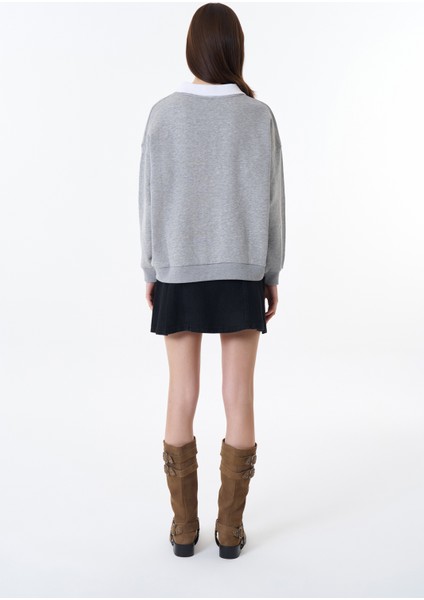 Nakışlı Bebe Yaka Sweatshirt Gri