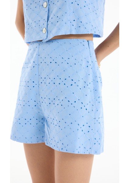 Fisto Detaylı Mini Şort Mavi