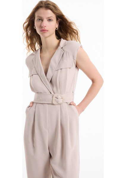 Kruvaze Yaka Kemerli Uzun Tulum Taş