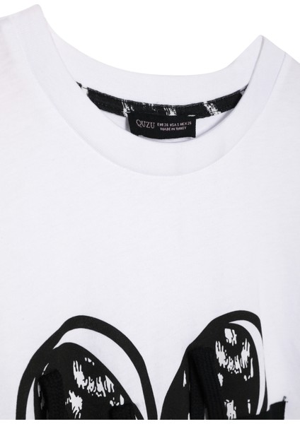 Kalp Baskılı Kısa Kol Tişört Beyaz indirimleri