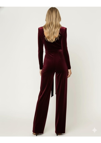 Kadın Siyah Kadife Uzun Kollu Kare Yaka Kemerli Tulum fiyatları