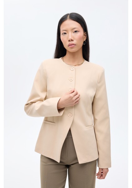 Yuvarlak Yaka Düğmeli Blazer Ceket Taş fiyatları