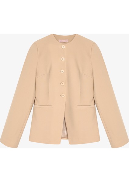 Yuvarlak Yaka Düğmeli Blazer Ceket Taş modelleri