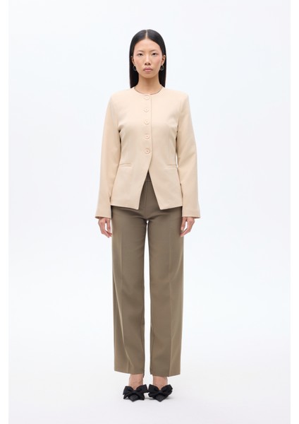 Yuvarlak Yaka Düğmeli Blazer Ceket Taş indirimleri