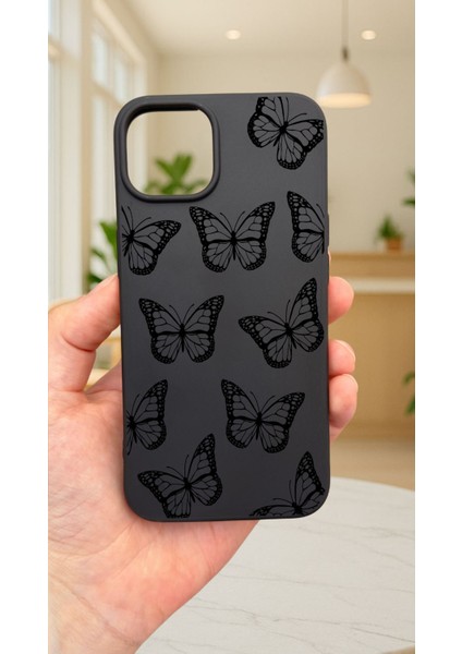 iPhone 12 ve 12 Pro Uyumlu Siyah Kelebek Desenli Silikon Darbe Emici Klasik Korumalı Rubber KILIF277 fiyatları