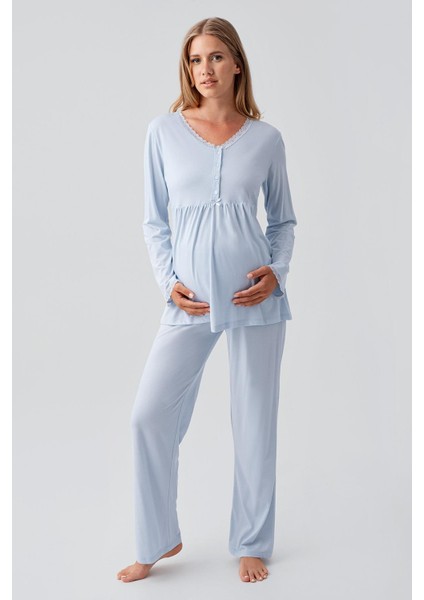 Uzun Kollu Düğmeli Esnek Viskoz Hamile Sabahlık Pijama Takım 18302 fiyatları