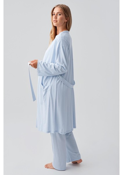 Uzun Kollu Düğmeli Esnek Viskoz Hamile Sabahlık Pijama Takım 18302 modelleri