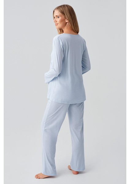 Uzun Kollu Düğmeli Esnek Viskoz Hamile Sabahlık Pijama Takım 18302 fırsatları