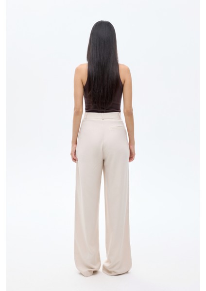 Bol Paça Palazzo Kumaş Pantolon Bej