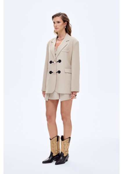 Toka Aksesuarlı Oversize Blazer Ceket Bej indirimleri
