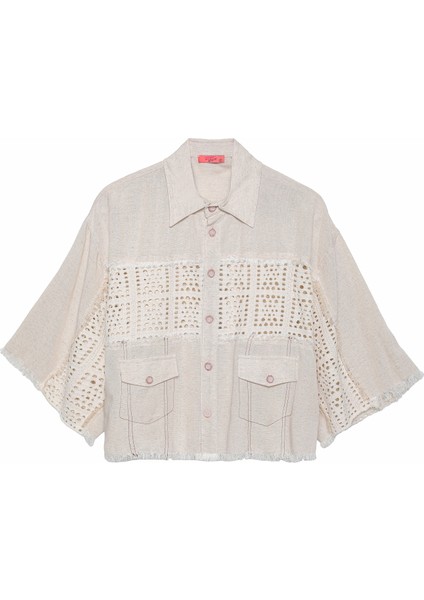 Ajur Detaylı Kısa Kol Keten Gömlek Naturel fiyatları