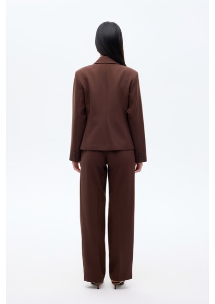 Çift Düğmeli Blazer Ceket Kahverengi