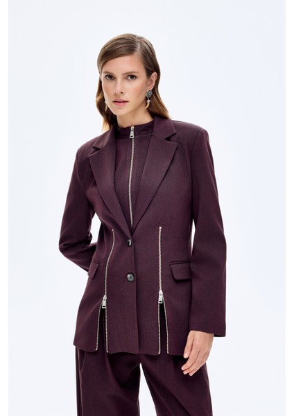 Fermuar Aksesuarlı Blazer Ceket Kahverengi fiyatları