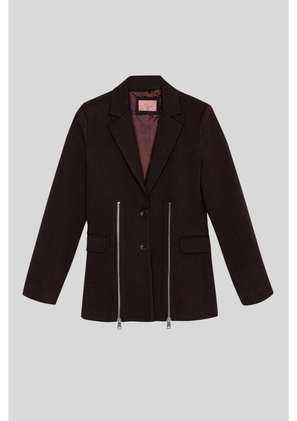 Fermuar Aksesuarlı Blazer Ceket Kahverengi modelleri