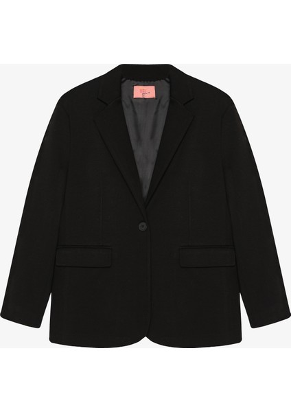 Tek Düğmeli Yumuşak Dokulu Oversize Blazer Ceket Siyah