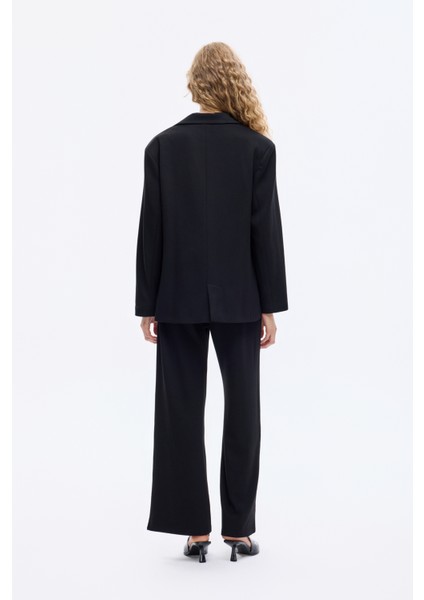 Tek Düğmeli Yumuşak Dokulu Oversize Blazer Ceket Siyah