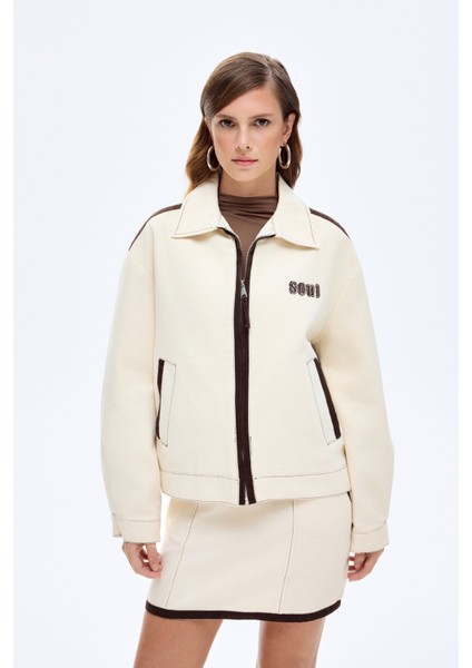 Nakış ve Biye Detaylı Fermuarlı Ceket Bej fiyatları