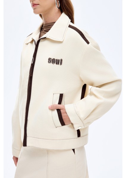 Nakış ve Biye Detaylı Fermuarlı Ceket Bej fırsatları