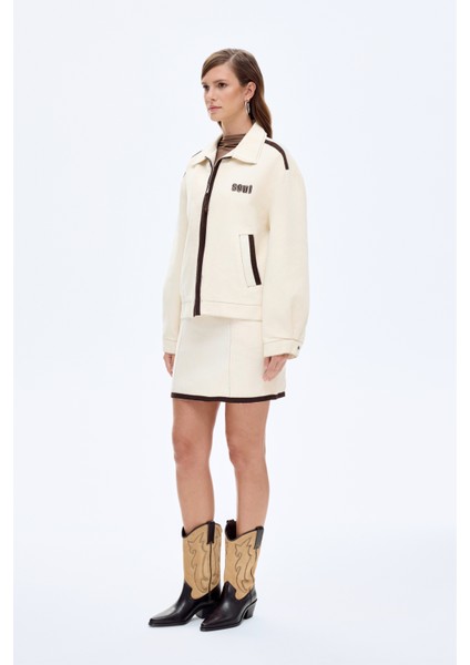 Nakış ve Biye Detaylı Fermuarlı Ceket Bej indirimleri