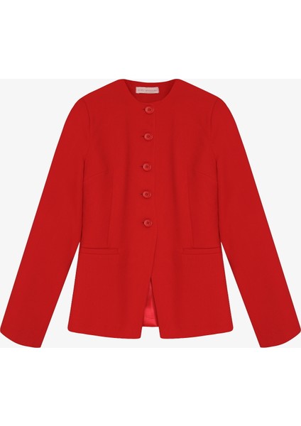 Yuvarlak Yaka Düğmeli Blazer Ceket Kırmızı modelleri