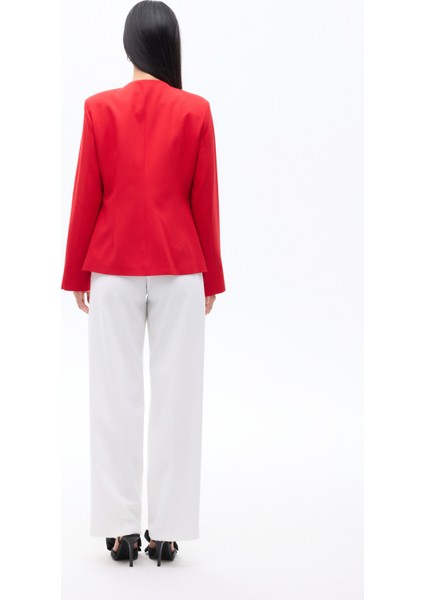 Yuvarlak Yaka Düğmeli Blazer Ceket Kırmızı