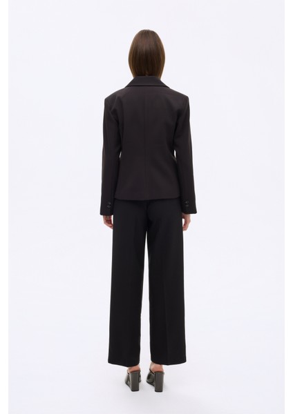 Çift Düğmeli Blazer Ceket Siyah