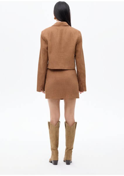 Vatkalı Gömlek Yaka Kadife Ceket Kahverengi