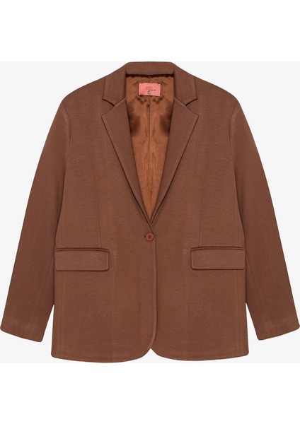 Tek Düğmeli Yumuşak Dokulu Oversize Blazer Ceket Kahverengi