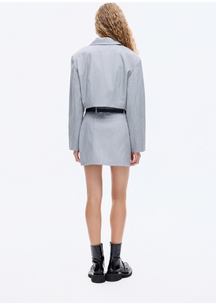 Gömlek Yaka Fermuarlı Kısa Ceket Gri