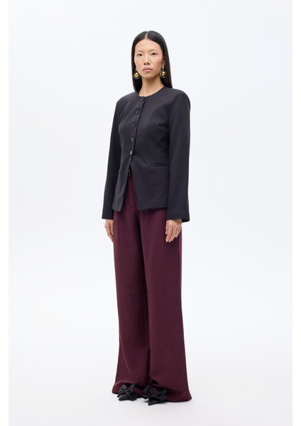 Yuvarlak Yaka Düğmeli Blazer Ceket Siyah indirimleri