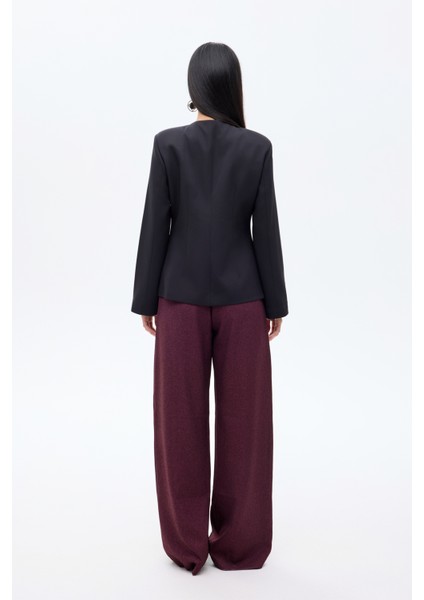 Yuvarlak Yaka Düğmeli Blazer Ceket Siyah