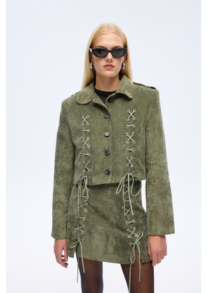Bağcıklı Kadife Fitilli Ceket Haki fiyatları