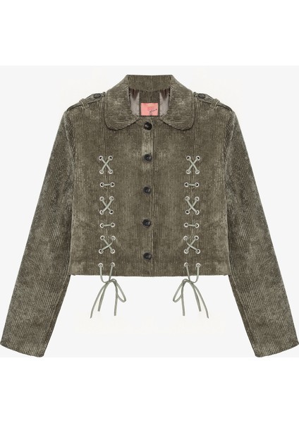 Bağcıklı Kadife Fitilli Ceket Haki modelleri