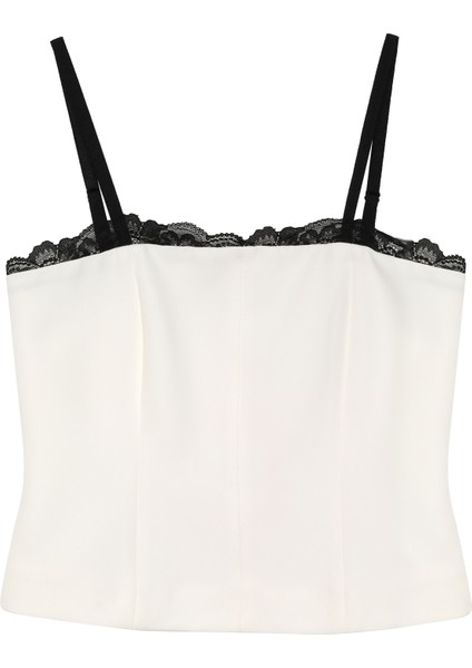 Dantel Detaylı Askılı Bluz Ekru