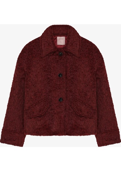 Gömlek Yaka Düğmeli Tüylü Ceket Mürdüm