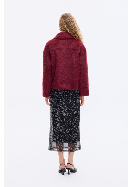 Gömlek Yaka Düğmeli Tüylü Ceket Mürdüm