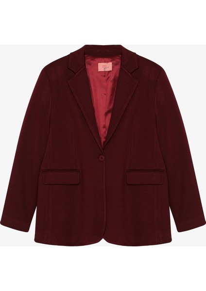 Tek Düğmeli Yumuşak Dokulu Oversize Blazer Ceket Vişne