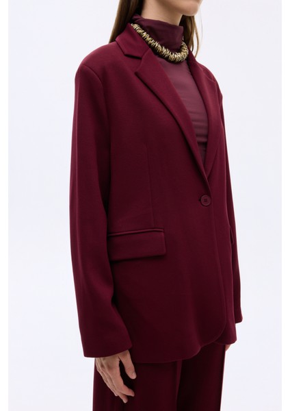 Tek Düğmeli Yumuşak Dokulu Oversize Blazer Ceket Vişne