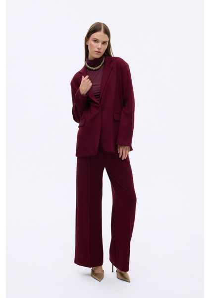 Tek Düğmeli Yumuşak Dokulu Oversize Blazer Ceket Vişne