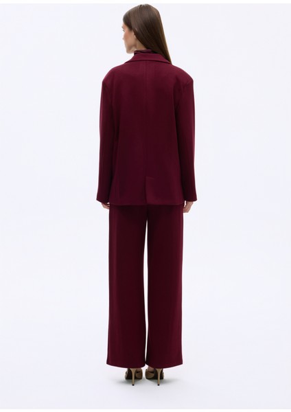 Tek Düğmeli Yumuşak Dokulu Oversize Blazer Ceket Vişne