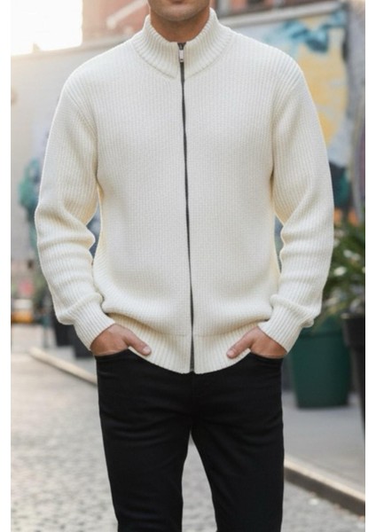 Loken Tam Fermuarlı Dik Yaka Kalın Erkek Hırka